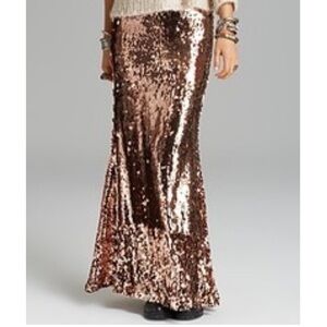 Free People Shimmering Mermaid Maxi Skirt in Copper